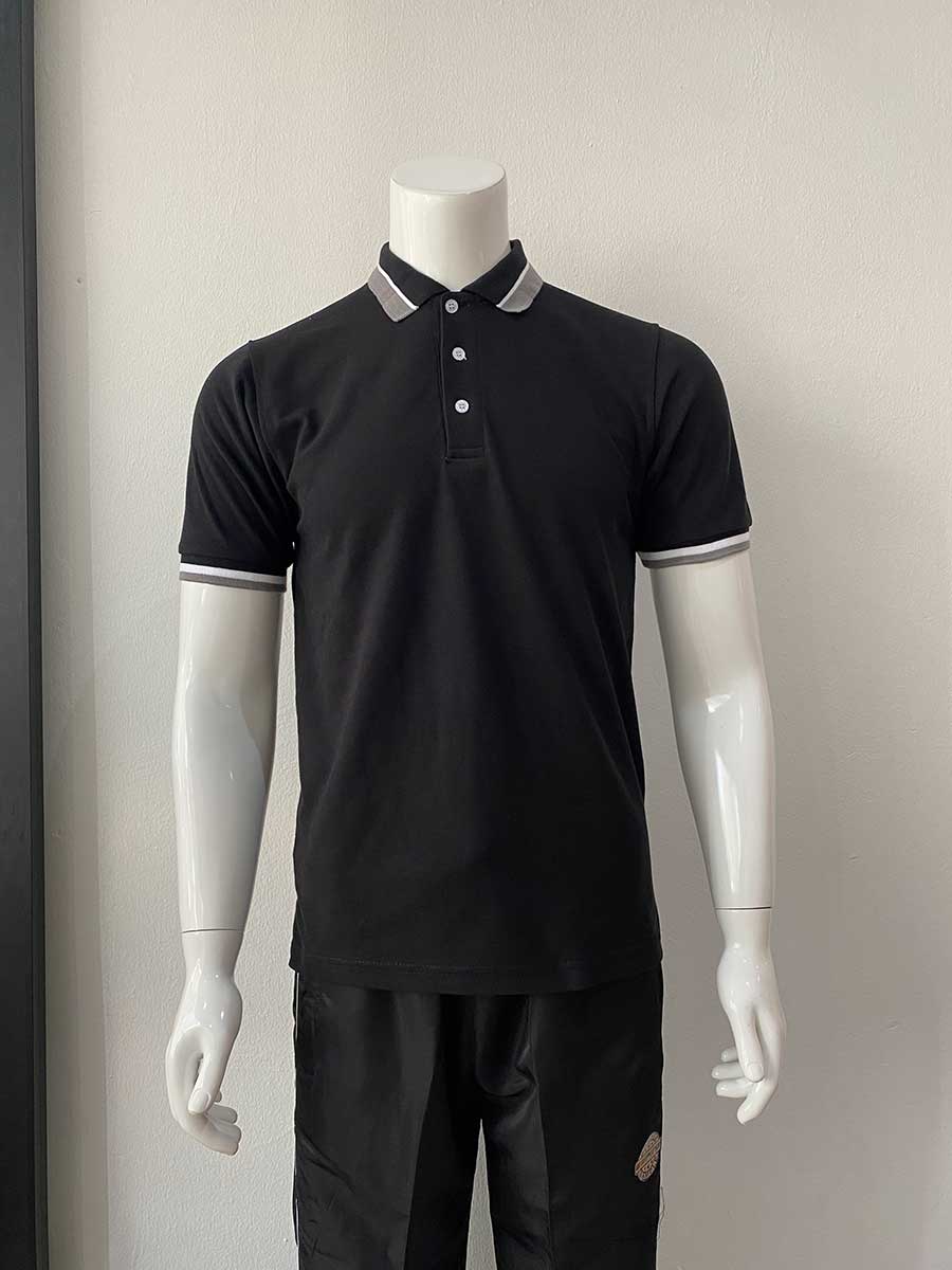 le’fonse® lacoste honeycomb polo l13 01 black & white & grey