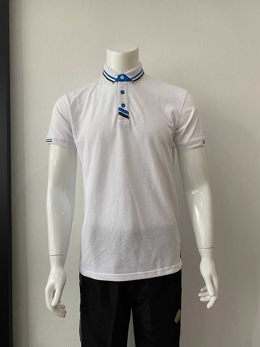 le’fonse® lacoste honeycomb polo l14 00 white & sea blue & grey