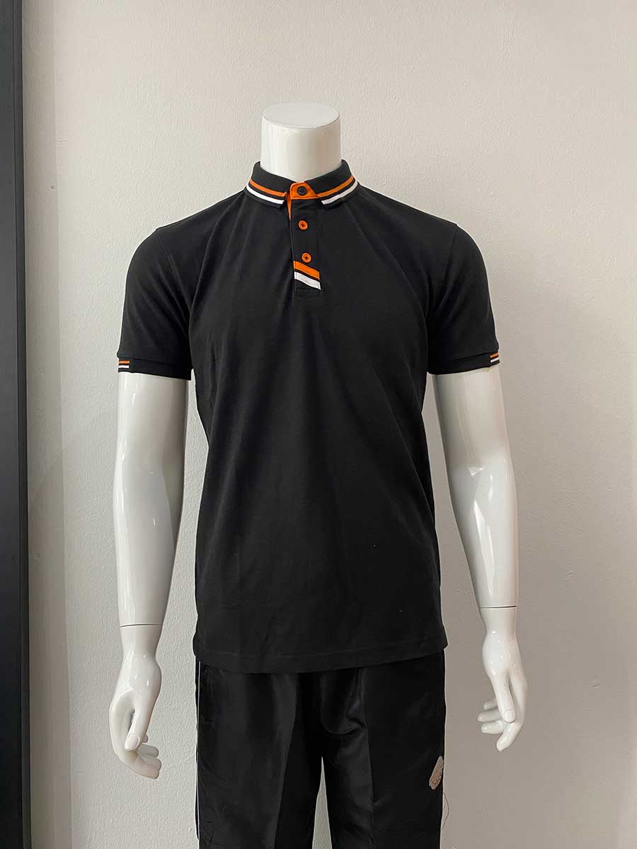 le’fonse® lacoste honeycomb polo l14 01 black & orange & white