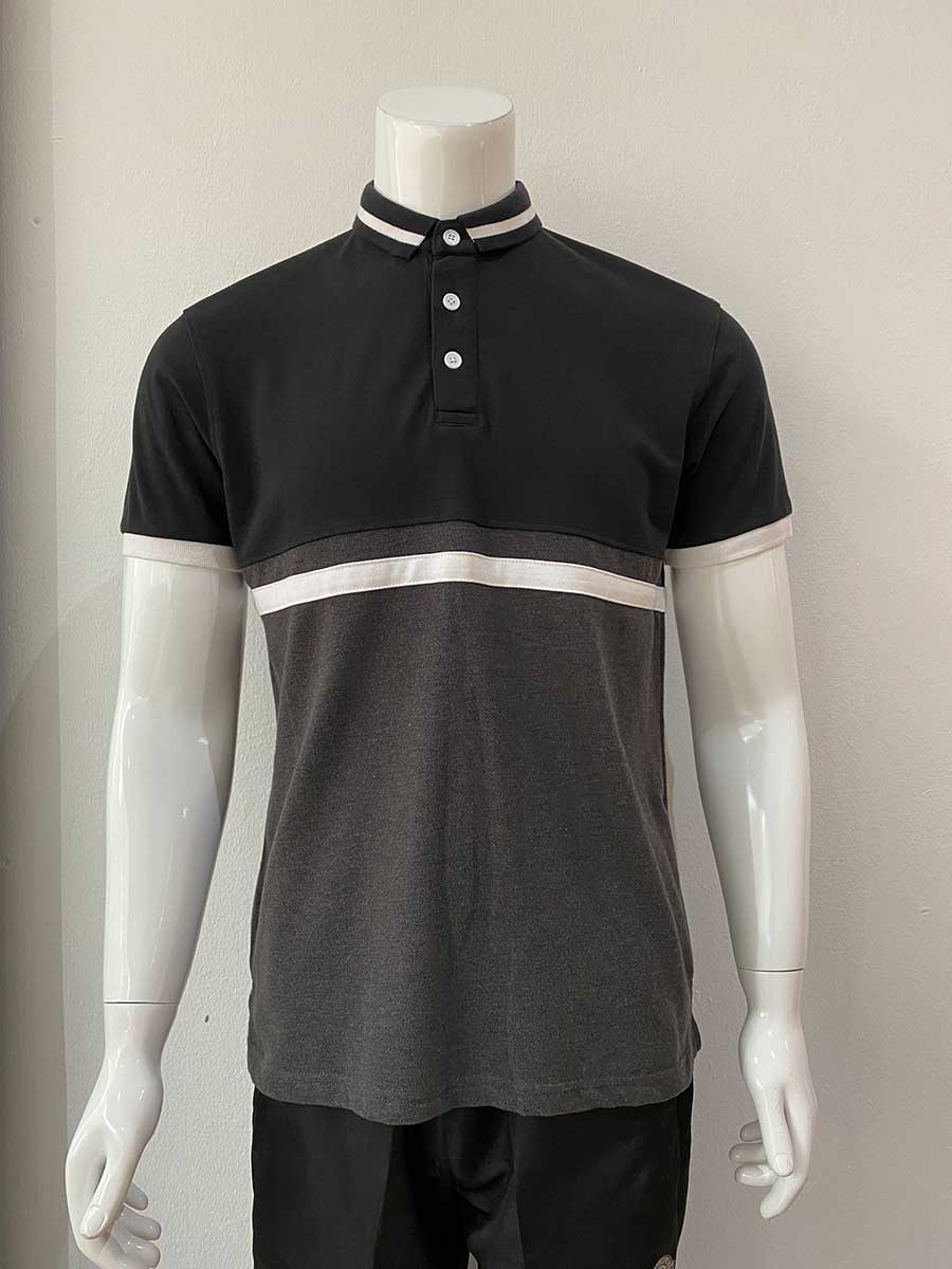 le’fonse® lacoste honeycomb polo l16 01 black & dark melange