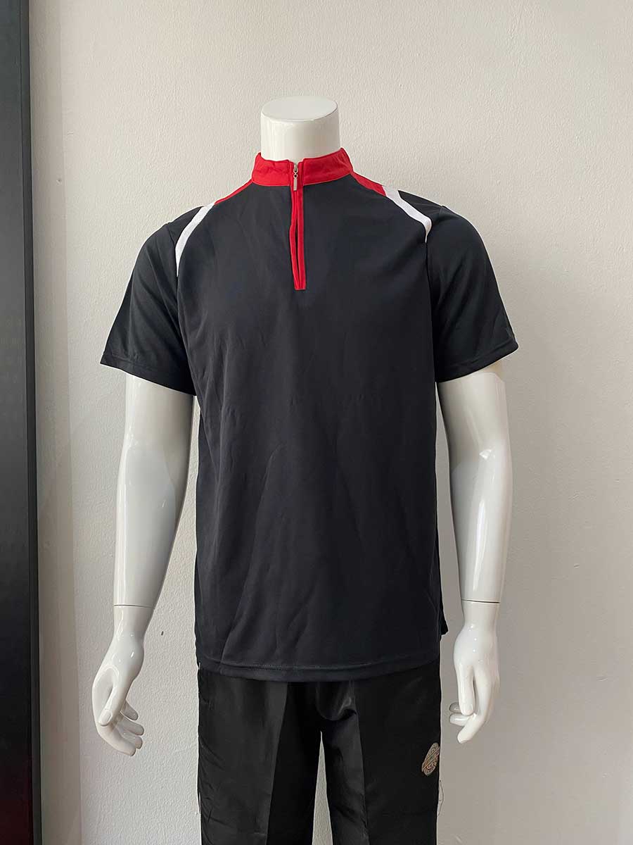 le’fonse® microfiber mock neck with zip polo m34 01 black & red & white