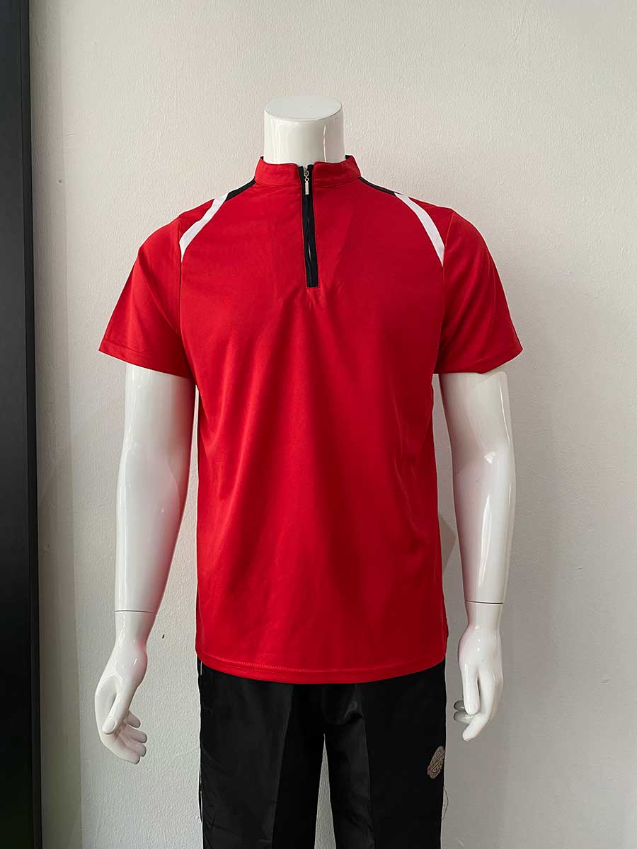 le’fonse® microfiber mock neck with zip polo m34 03 red & black & white