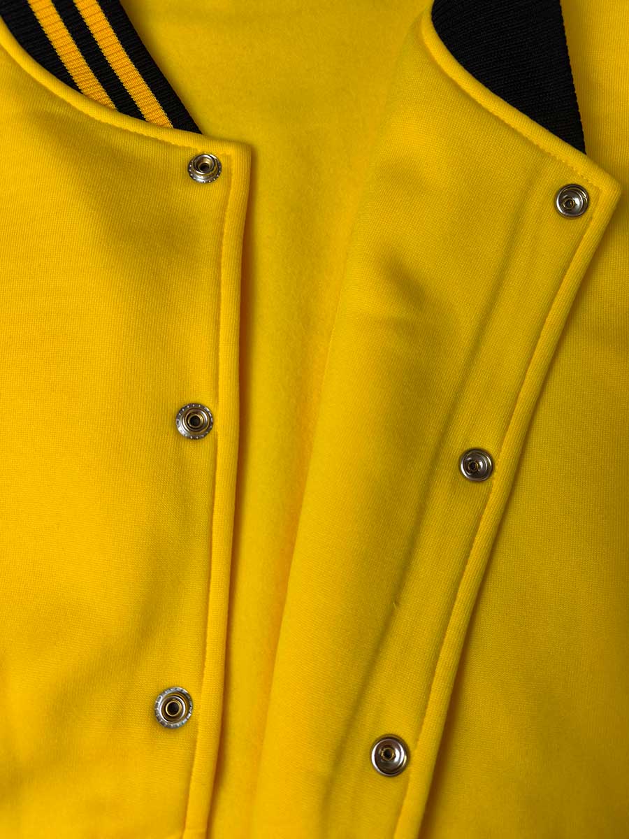 prosperitee custom made varsity jacket yellow color button